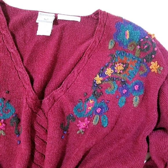 JANTZEN CLASSICS Vintage Vtg 80s Embrodiered Floral Pulliver Sweater 2x XXL - Picture 8 of 13